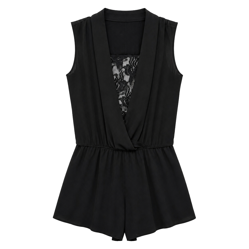 Kardashian Kollection Women's Black Lace Back Romper 1