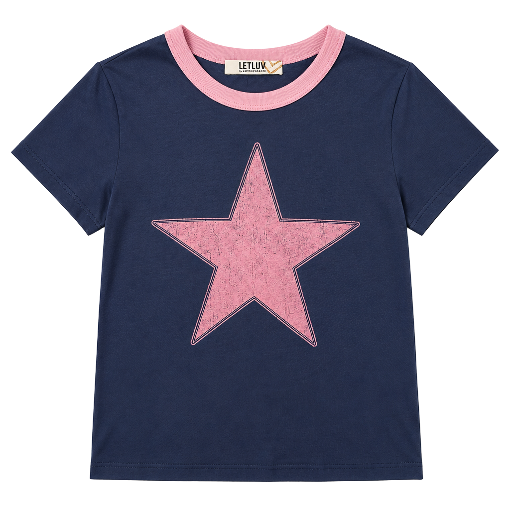 Letluv for Anthropologie Star Ringer T-Shirt Size XS Blue Pink 1