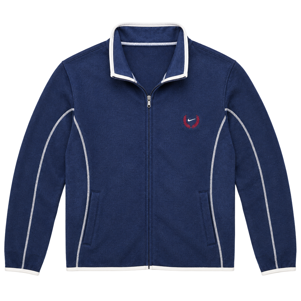 Nike Full Zip Track Jacket Blue Cotton Spandex Wreath Logo Men’s size XL 1