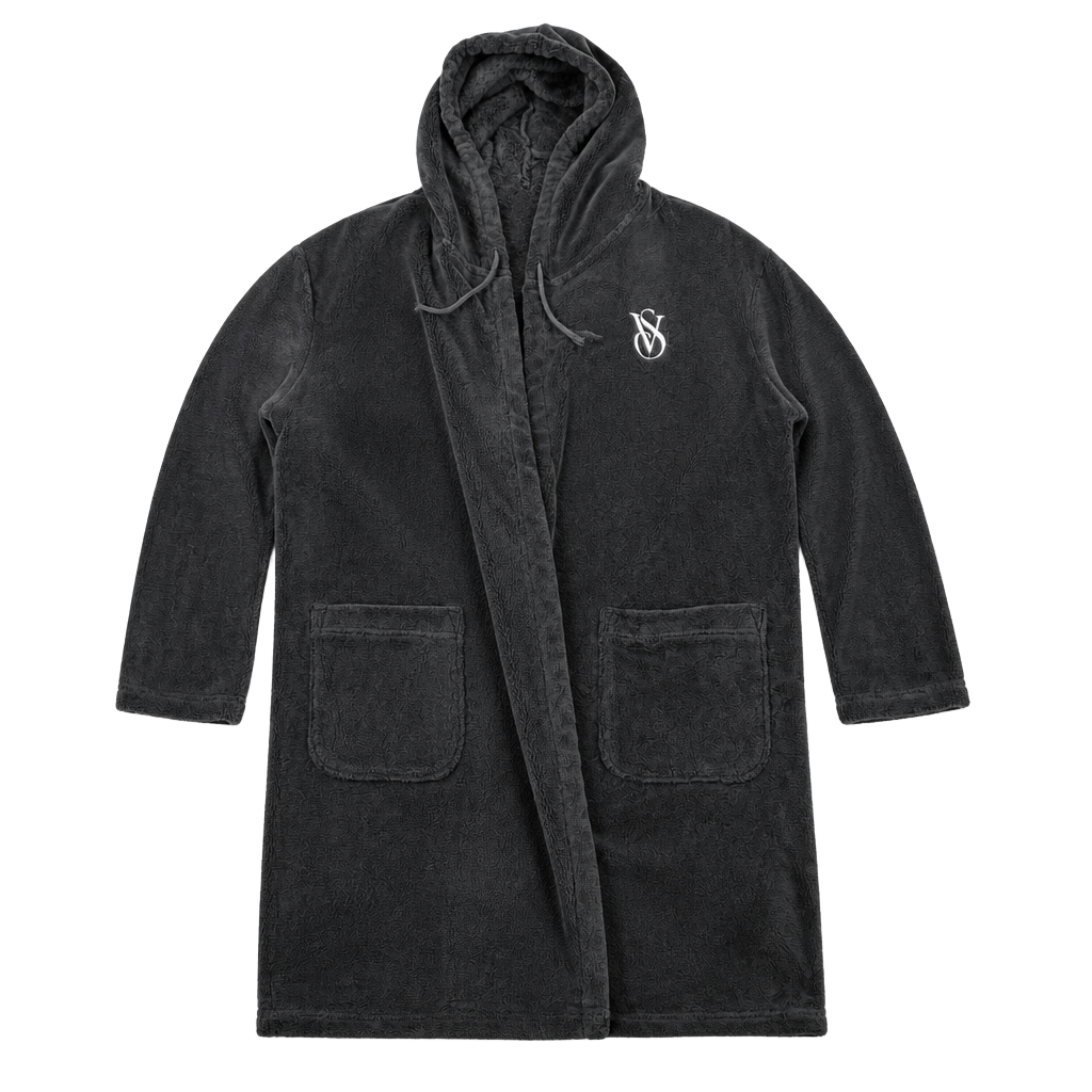 Victoria's Secret Black Plush Hooded Robe Size S/P 1