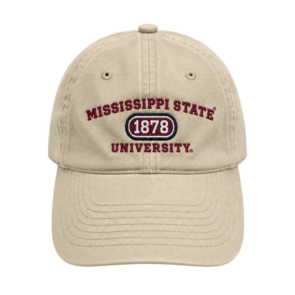 Mississippi State University 1878 Adjustable Baseball Hat Tan Embroidered 1