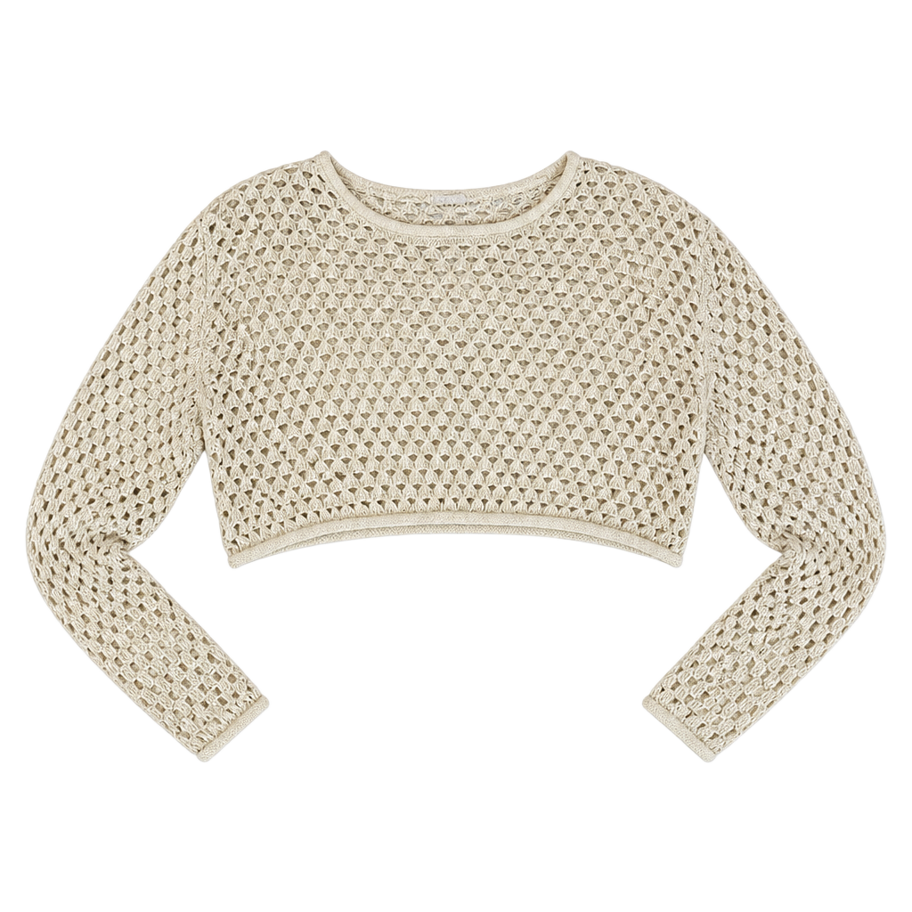 West of Melrose Beige Open-Knit Cropped Sweater 1