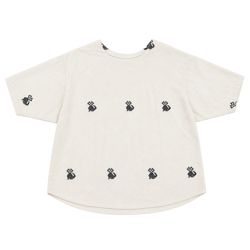 White Embroidered Animal Icon Short Sleeve Shell Top 1