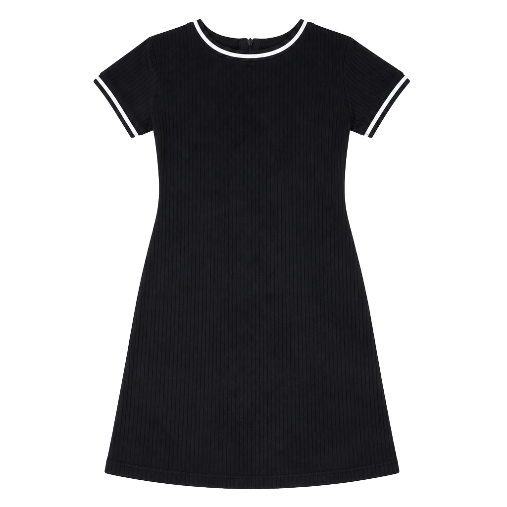 Forever 21 Black Ribbed Short Sleeve T-Shirt Dress White Trim Size L 1