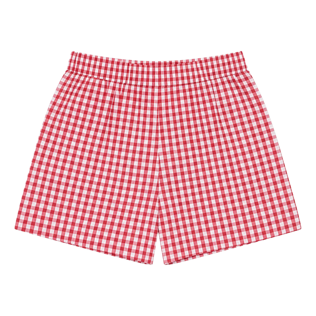 Girls Red Gingham Linen-Blend Boxer Short 1