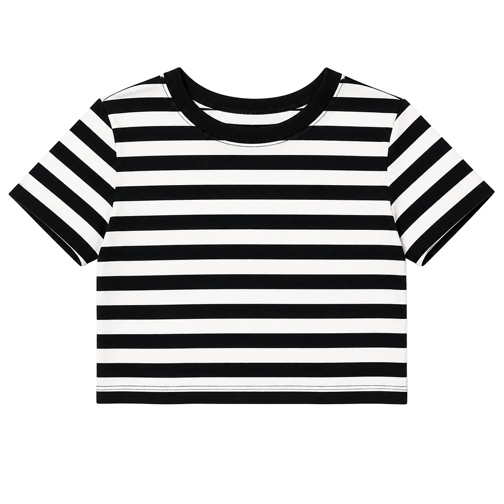 Zara Striped Short Sleeve Soft Crop Top Black and White 1