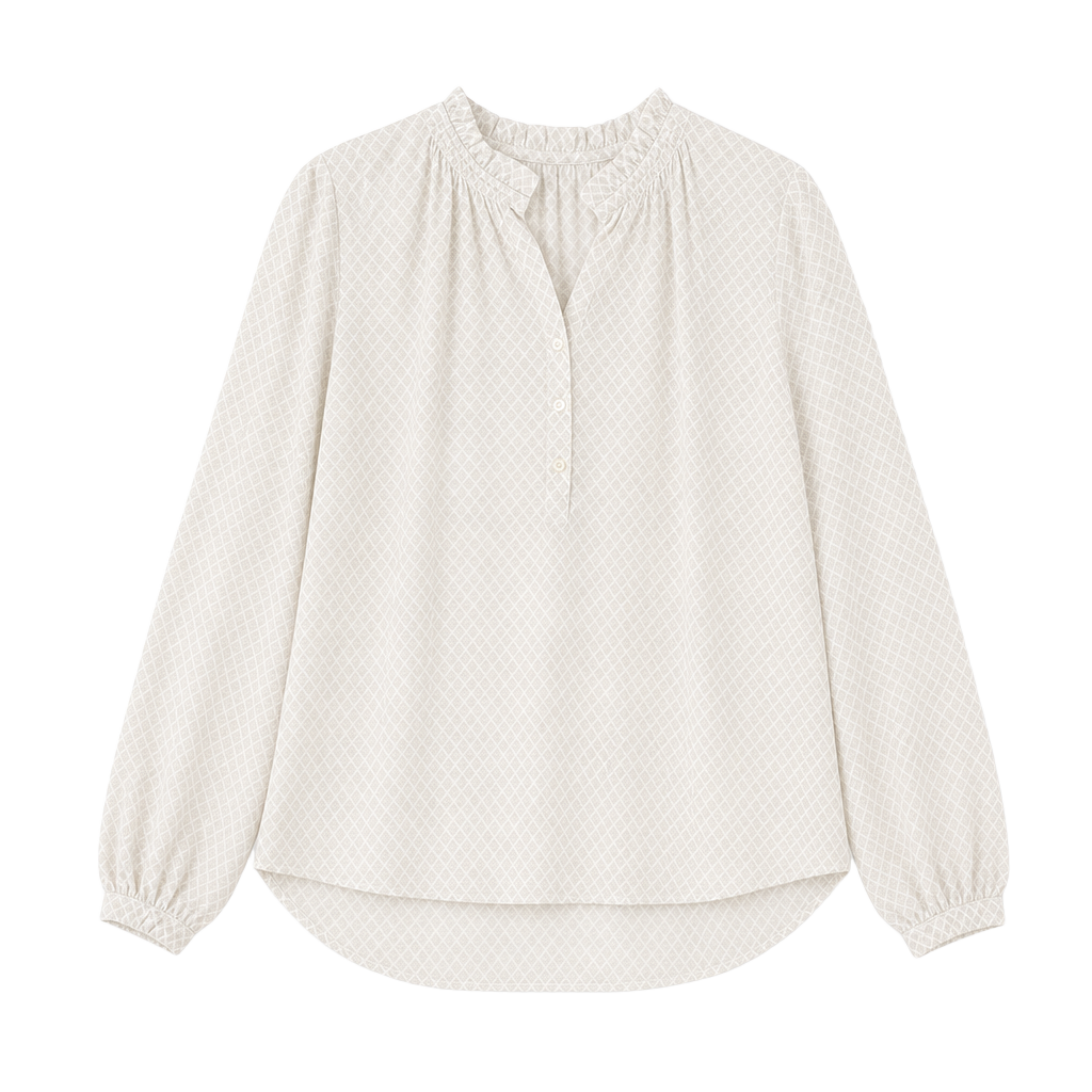 LOFT Ruffle Neck Medallion Geometric Print Blouse 1
