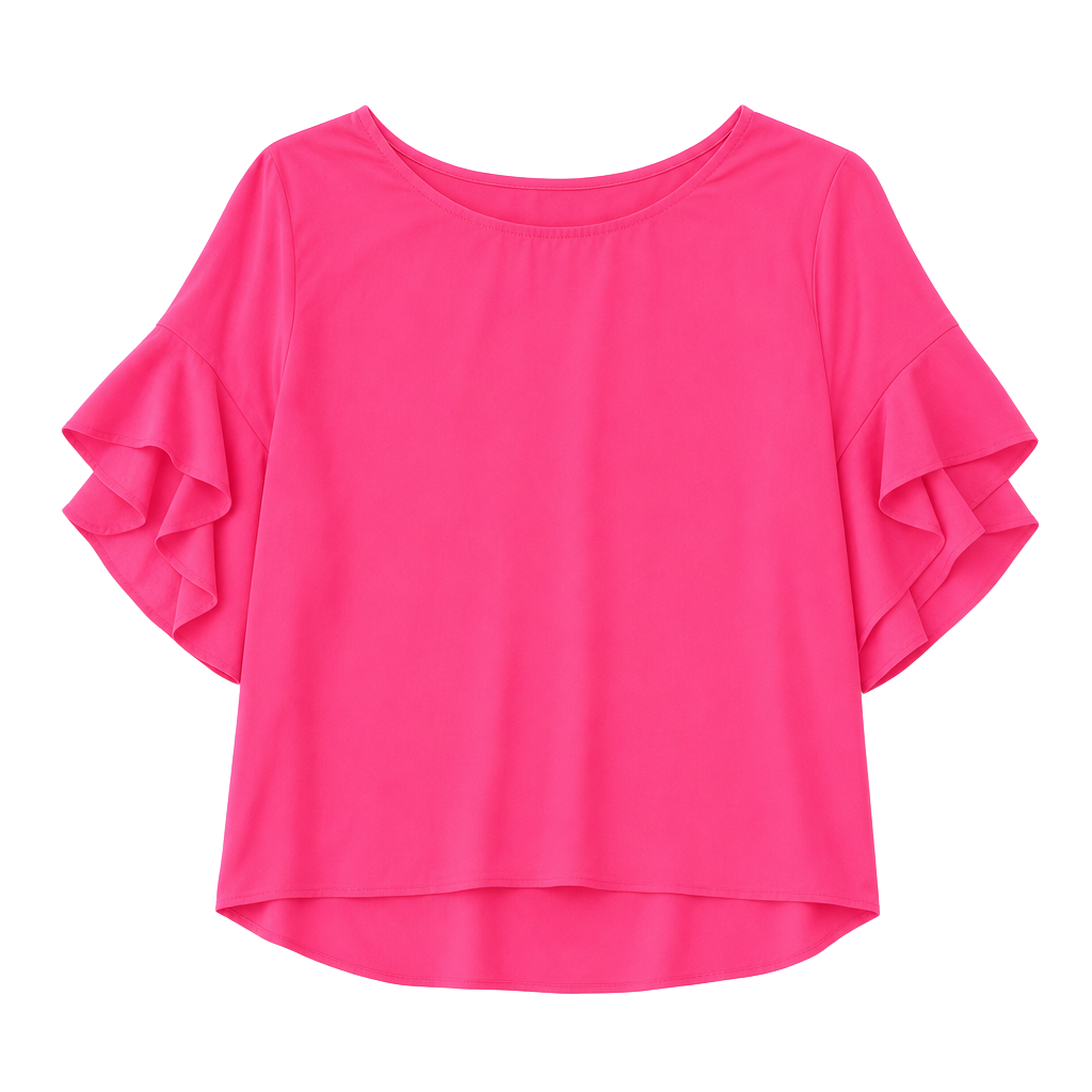 Pleione Hot Pink Flutter Ruffle Sleeve Blouse 1