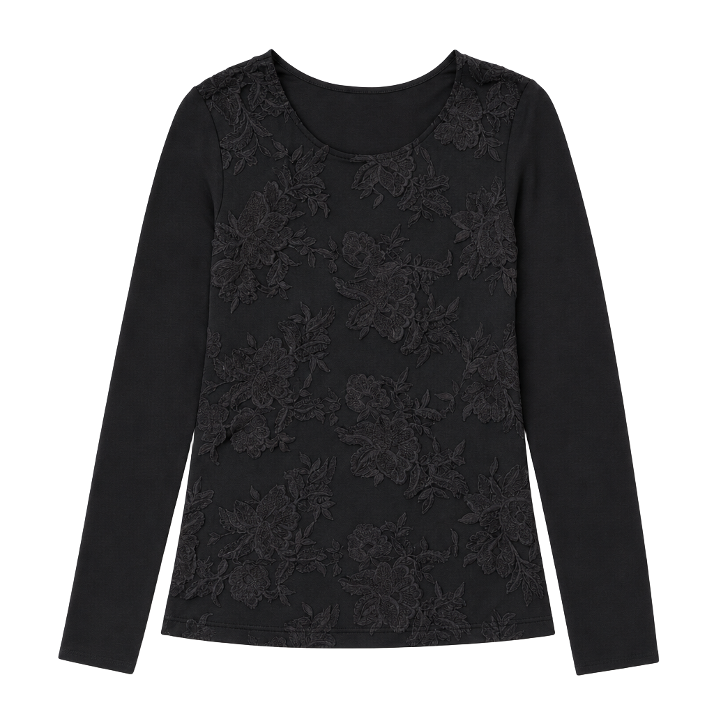 PattyBoutik Mesh Floral Embroidery Long Sleeve Top 1