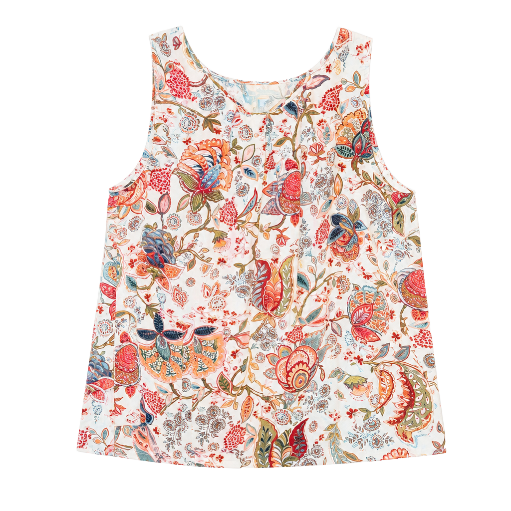 LOFT Outlet Paisley Floral Sleeveless Pleated Neck Blouse 1