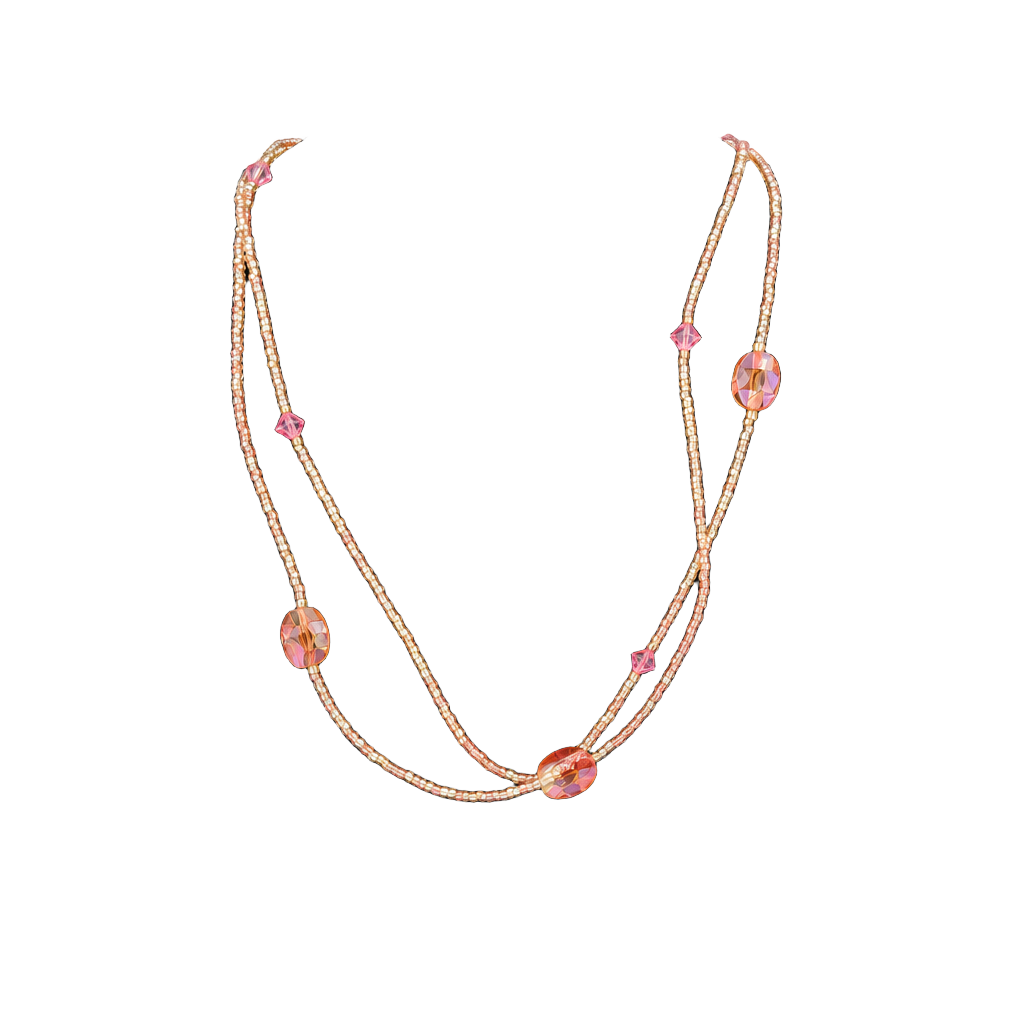 Unbranded Long Pink Seed Bead And Abalone Shell Station Necklace 1
