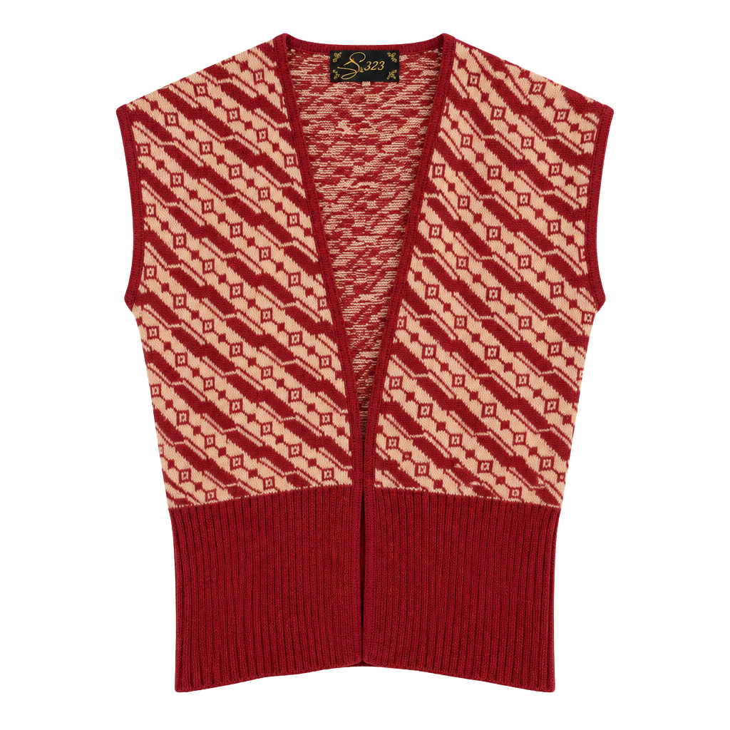 Vintage Wool Shuang Lu Sweater Vest Red Fair Isle Sleeveless Women SOU1438-N 1