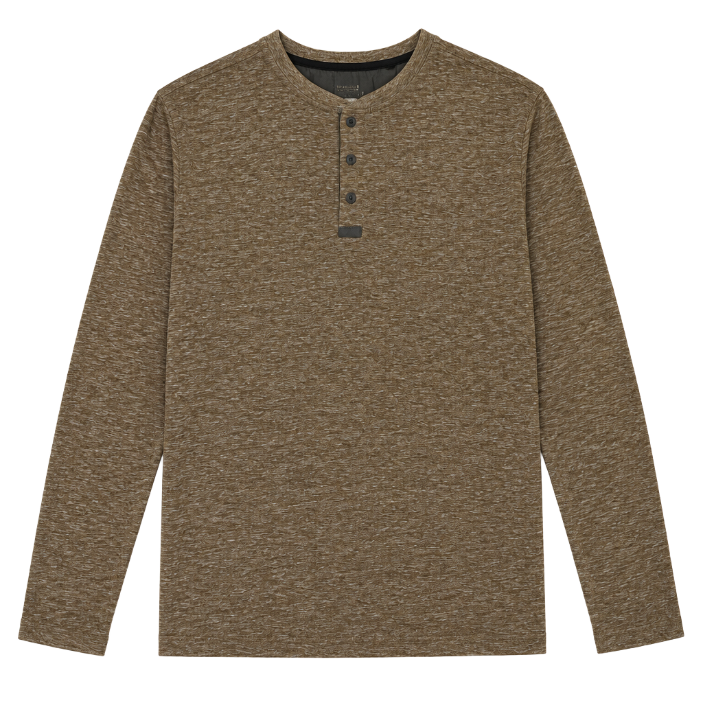 Alexander Julian Colours Long Sleeve Henley Shirt Brown Heather M 1