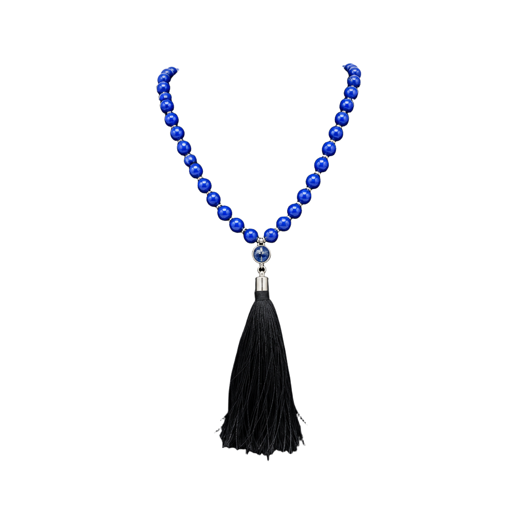 Blue Beaded Tassel Necklace With Gemstone Accents 1