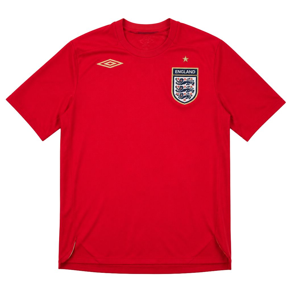 Vintage 2006-2008 England Umbro Away Red Soccer Jersey 1