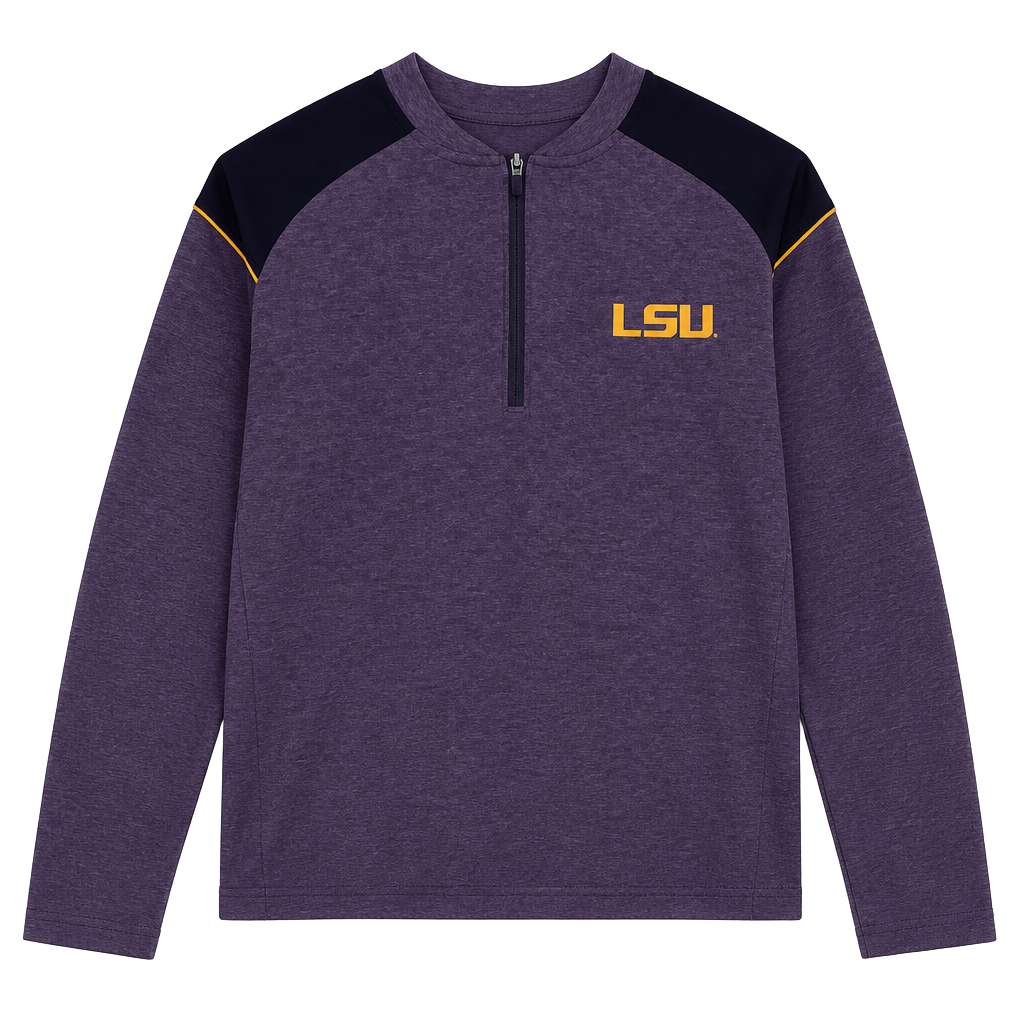 Champion Authentic Athleticwear LSU Tigers Purple Heathered Quarter-Zip Pullover 1