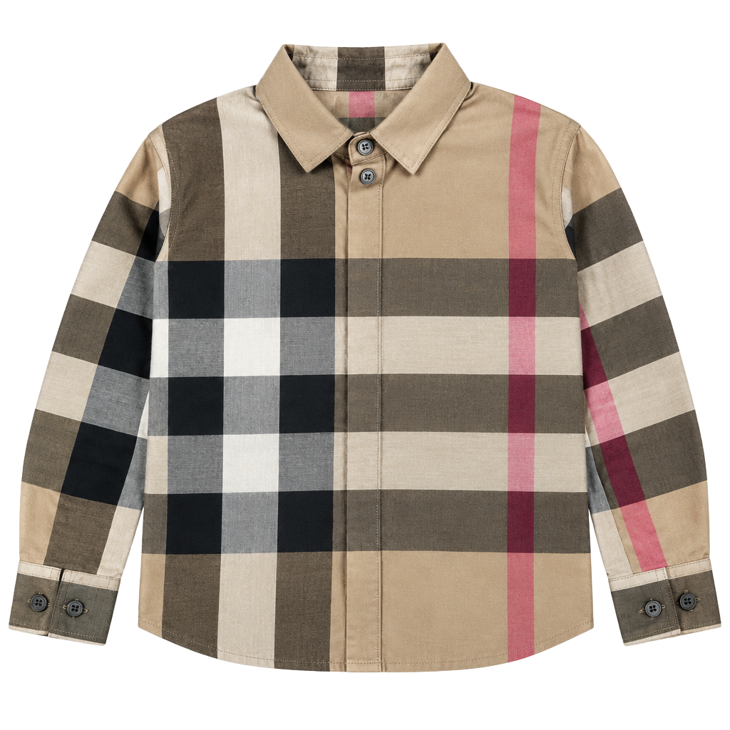 Burberry Plaid Long Sleeve Button-Up Shirt Size XS Beige Cotton 1