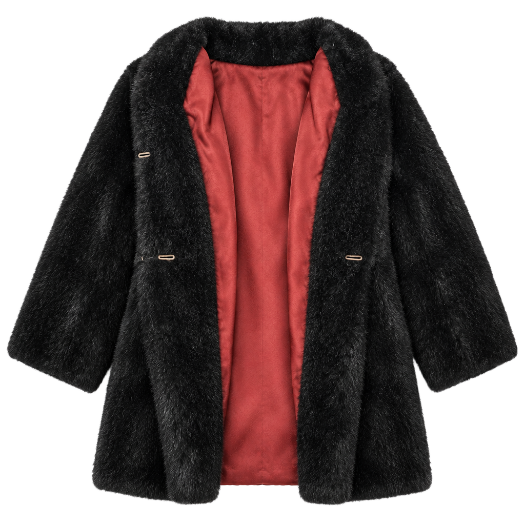 Jordache Vintage Faux Fur Coat Size 15/16 Black Made in USA 1