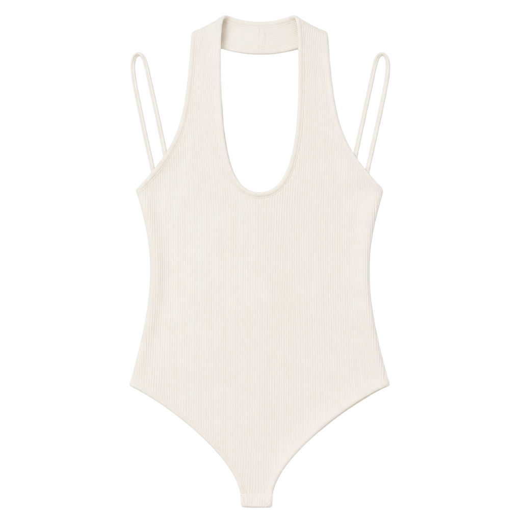 Bar III Women's White Ribbed Halter Bodysuit 1