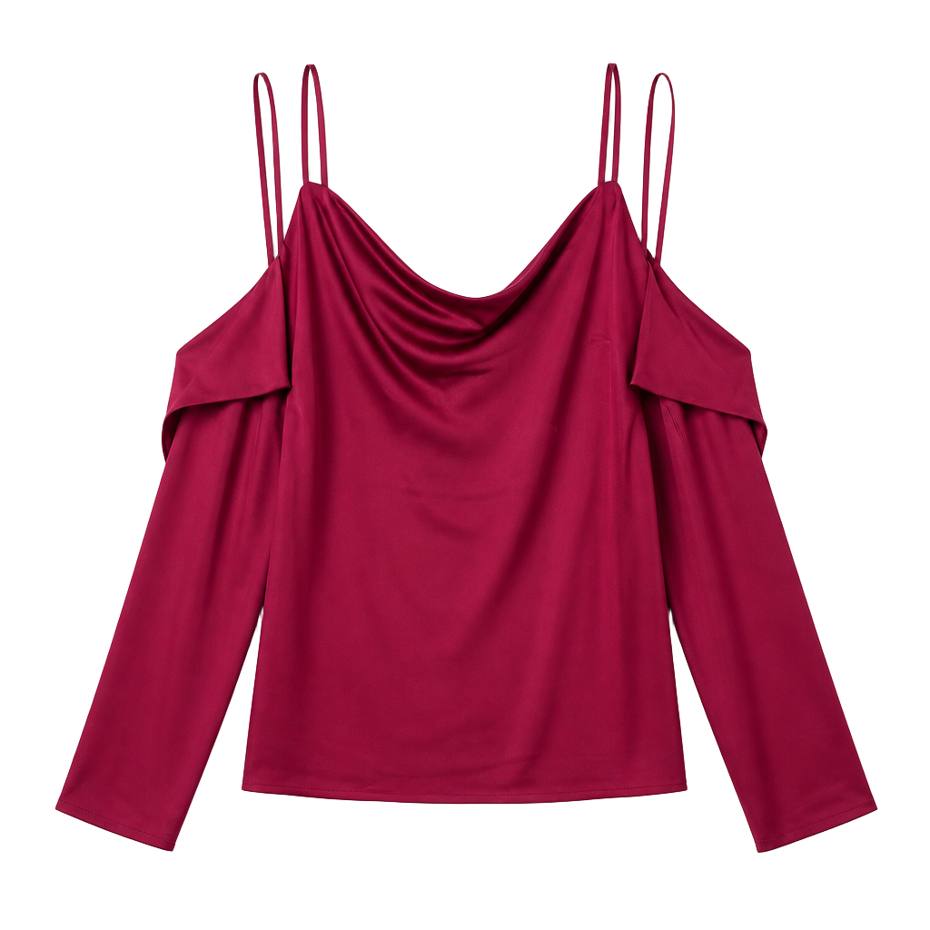 I.N.C. International Concepts Hot Pink Satin Cold Shoulder Cowl Neck Blouse Long Sleeve 1