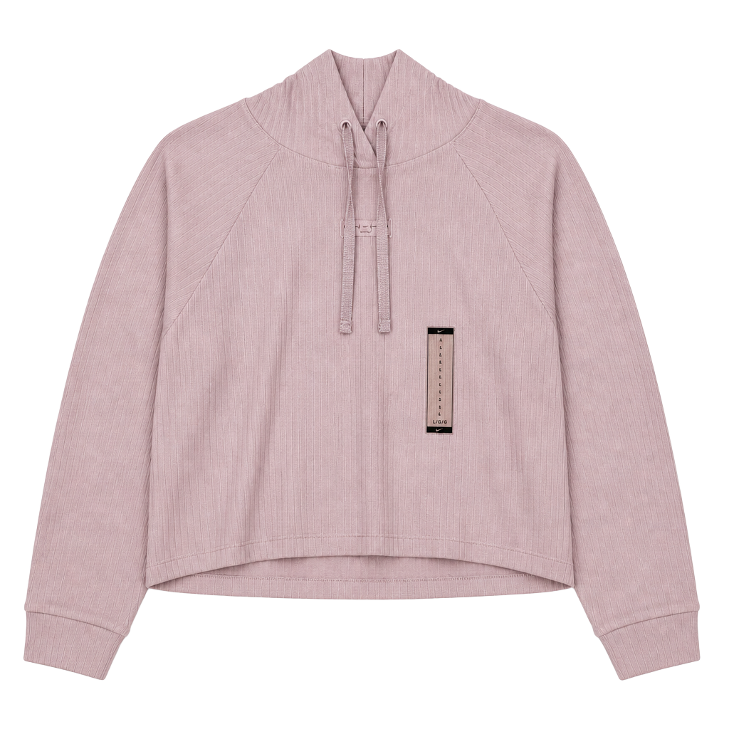 Nike Women's Ribbed Crop Hoodie Sweatshirt in Plum Dust 1