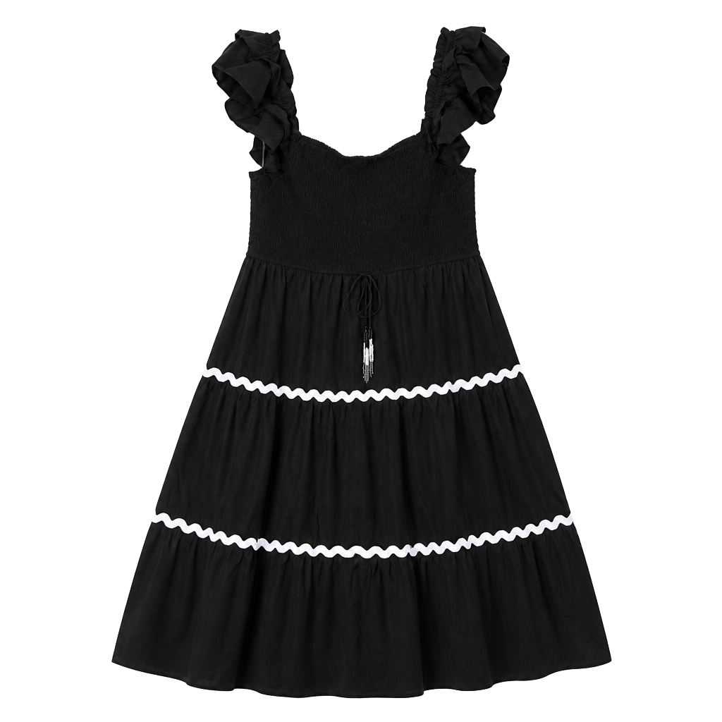 Women's Summer Flutter Sleeve Smocked Rickrack Tiered Maxi Dress 1