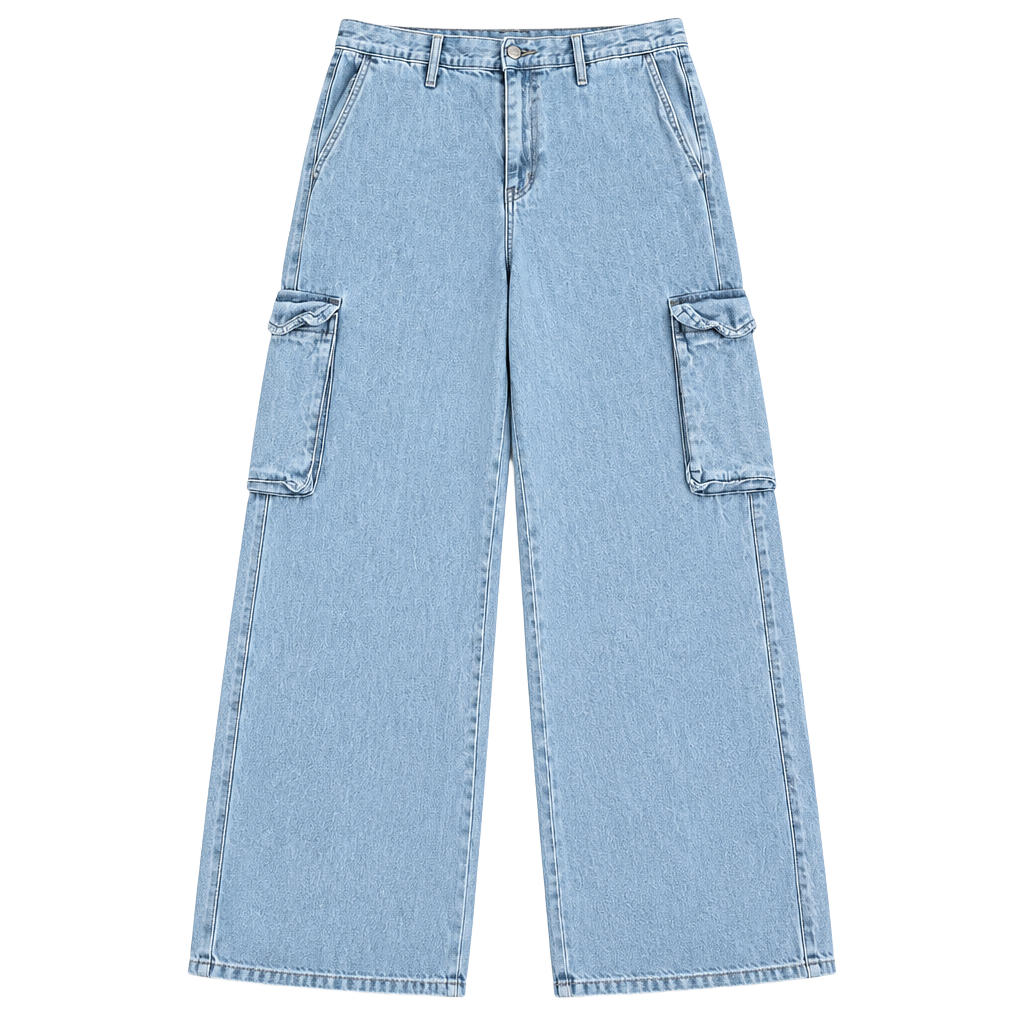 Universal Thread Cargo Jeans Size 16R Light Wash Denim Wide Leg 1