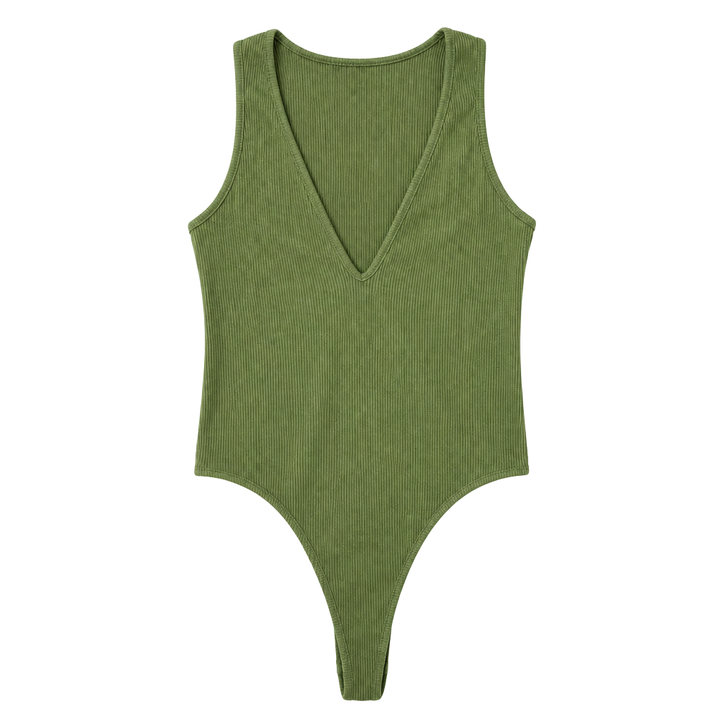 Urban Outfitters Bodysuit Size L Green Ribbed V-Neck Sleeveless 1