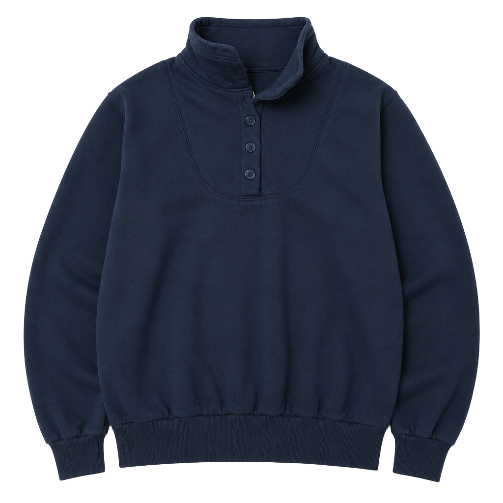 Vintage Pro Spirit Navy Blue 4-Button Henley Mock Neck Sweatshirt 1
