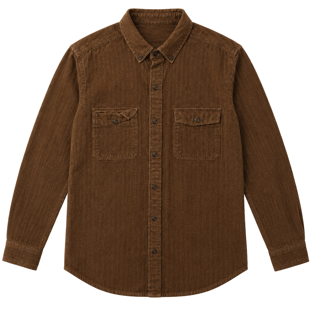 Mutual Weave Brown Corduroy Long Sleeve Button Down Shirt 1