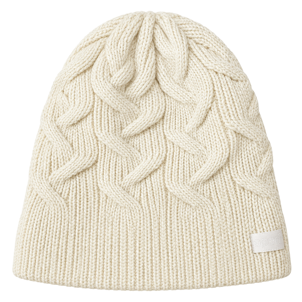 Apana Fleece Lined Chunky Beanie Off White Knit Hat 1