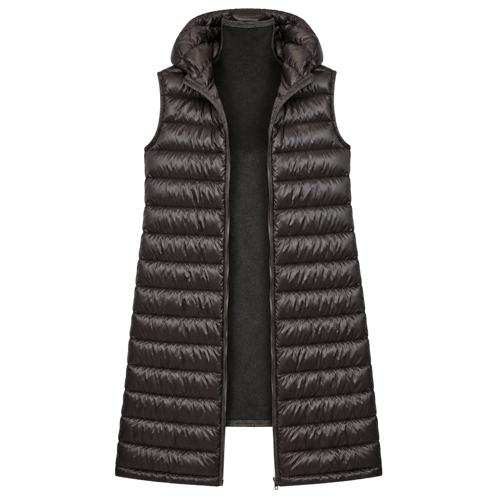 elfjoy Long Puffer Vest Size L Black Quilted Down 1