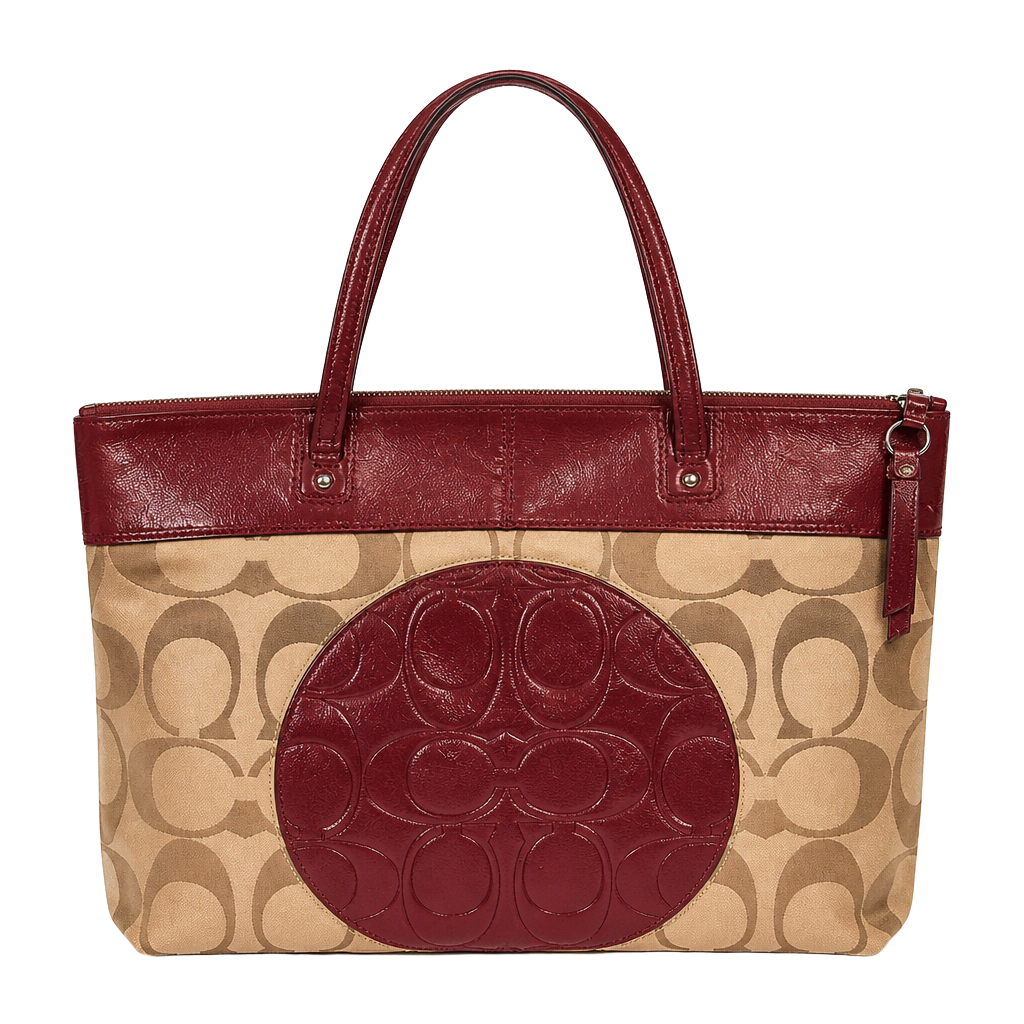 Coach Signature Stripe Patent Tote Bag F18335 Khaki Berry 1