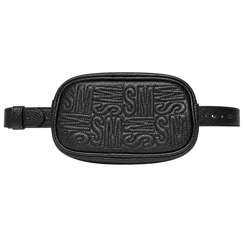 Steve Madden Black Pebble Faux Leather Embossed Logo Belt Bag 1