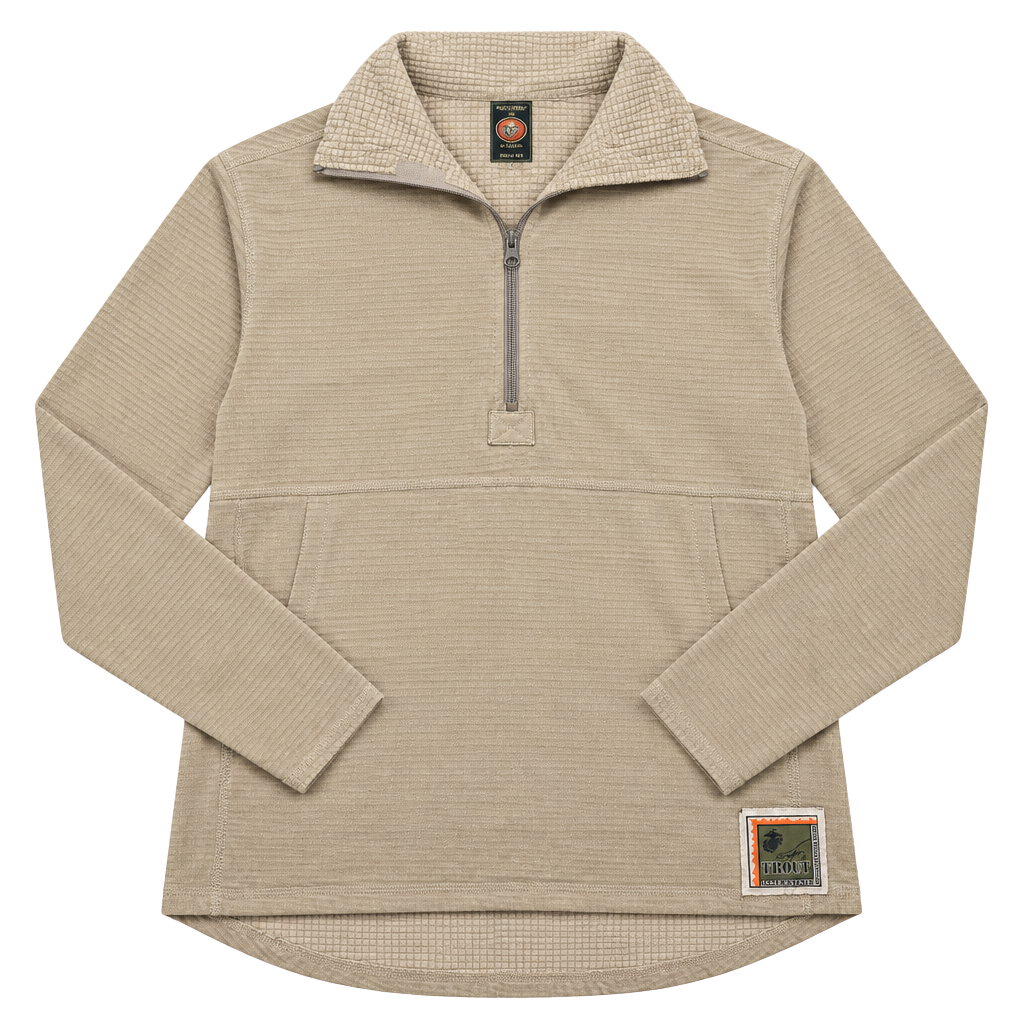 Peckham USMC Frog Grid Fleece Pullover Medium Regular Tan Half Zip 1