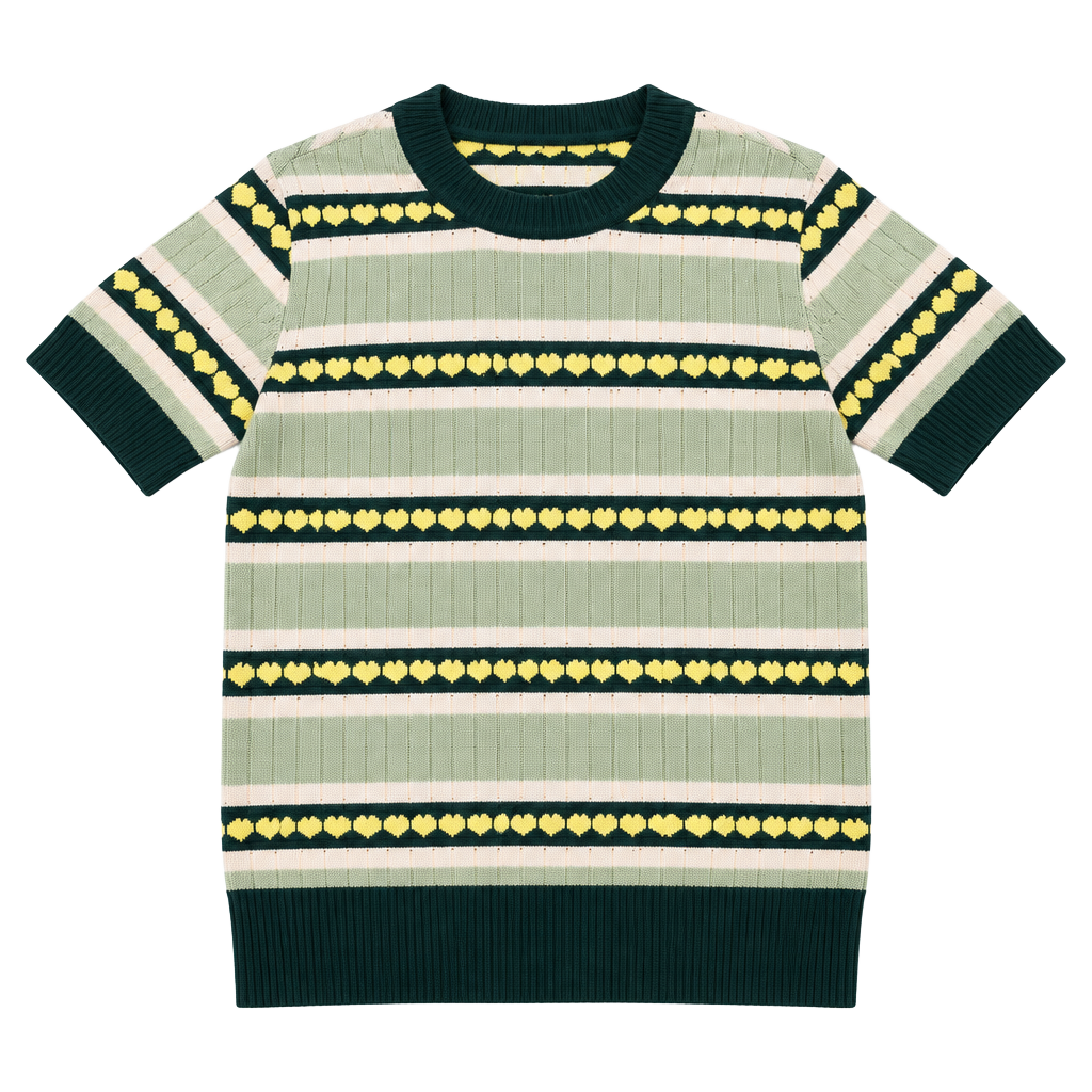 The House Of Retro London Green Striped Heart Sweater 1