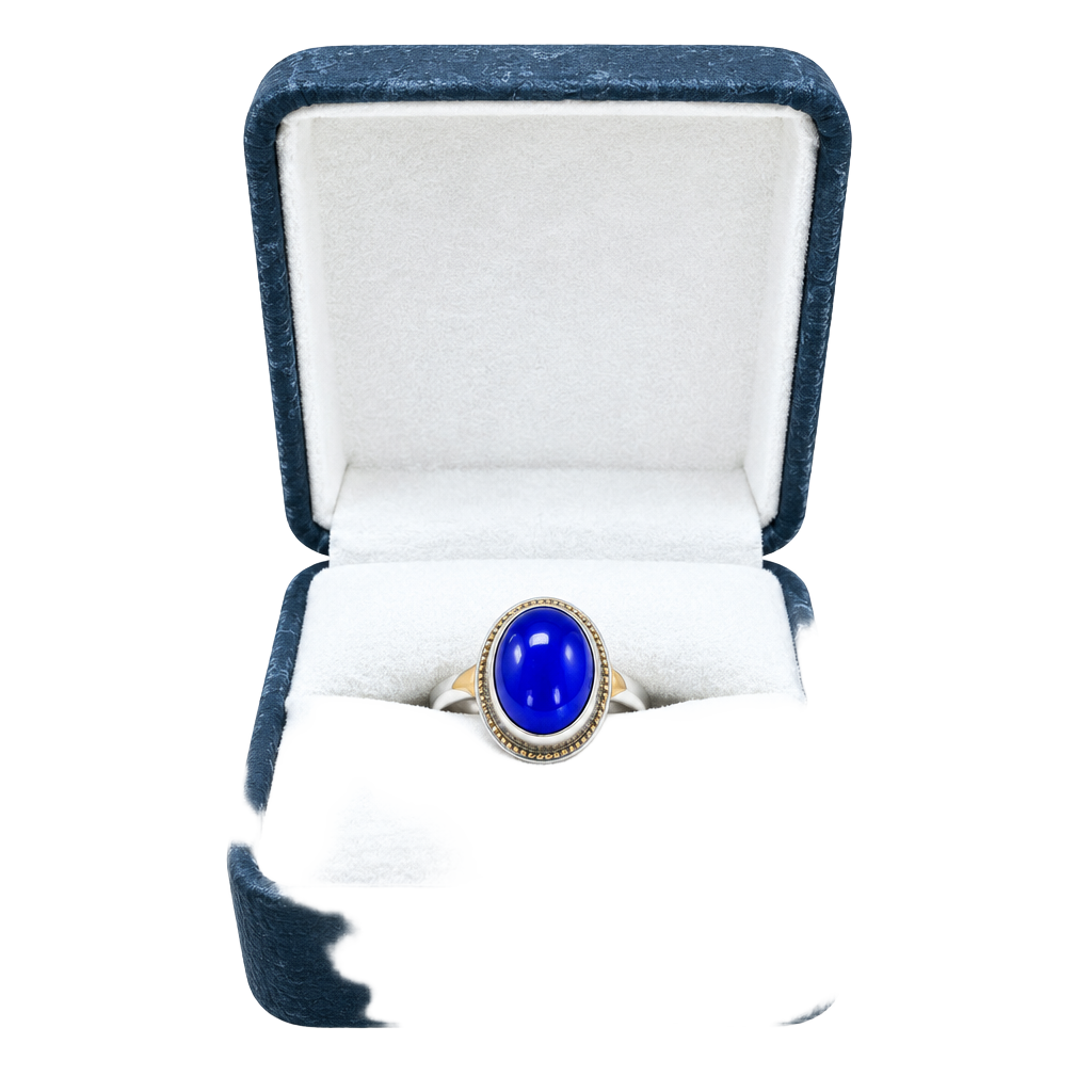 Sterling Silver Oval Blue Lapis Lazuli Ring with Rope Detail 1