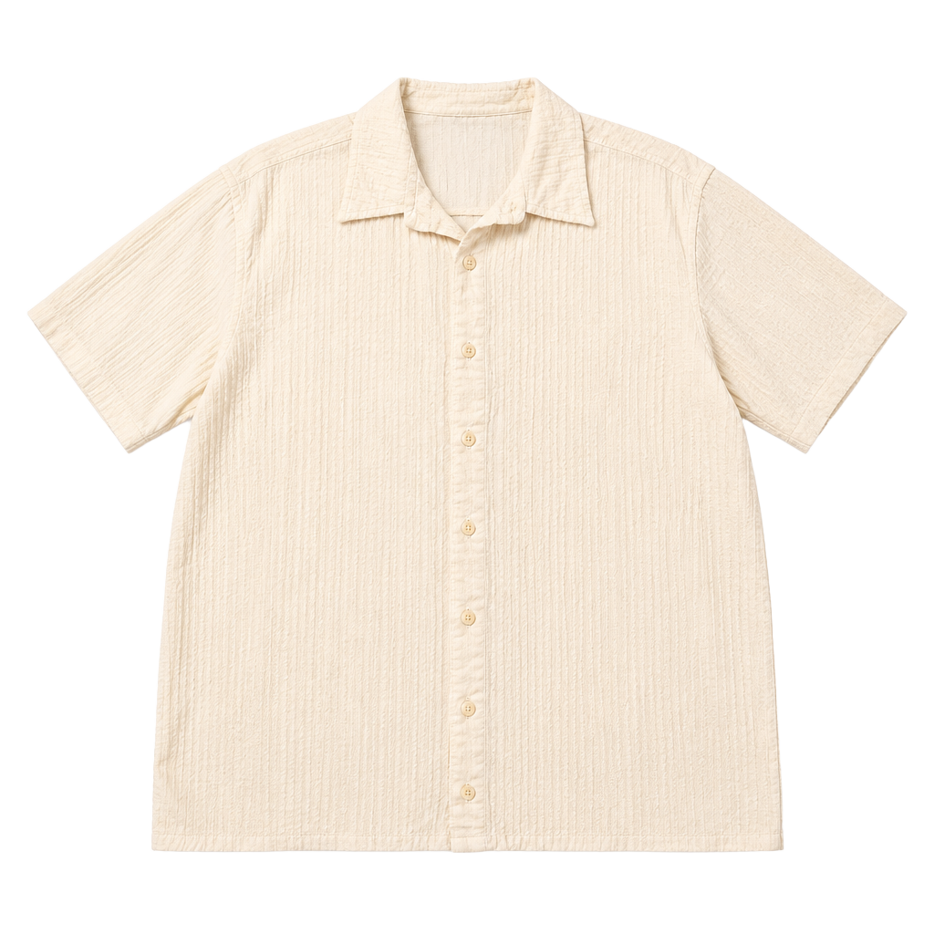 Dimitri Diseno Short Sleeve Button Up Shirt Size L Off White Textured 1
