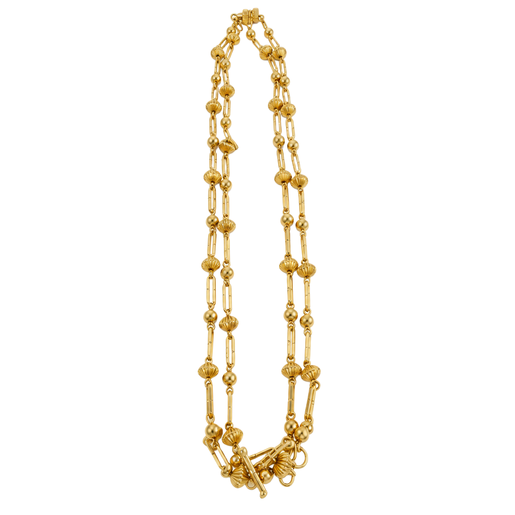 Monet Vintage Gold Tone Beaded and Linked Long Chain Necklace 1
