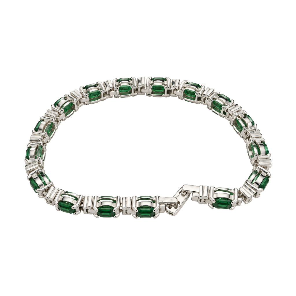 Sterling Silver Green Stone Tennis Bracelet 1