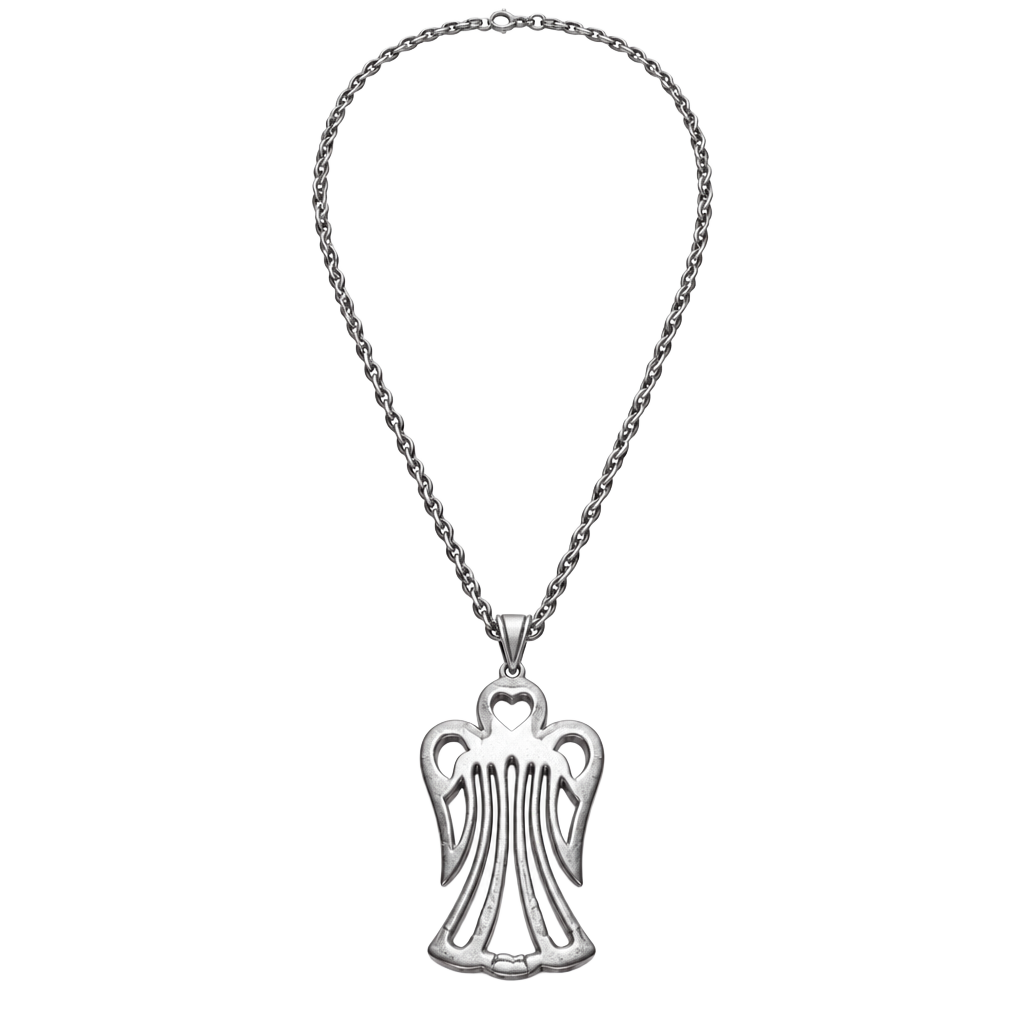 Sterling Silver Angel Pendant Necklace Open Work Heart 1