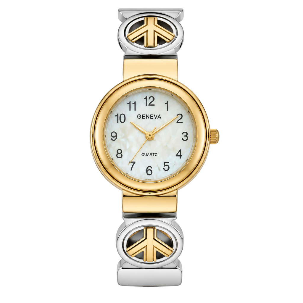 GENEVA 3224 Watch Gold Tone Peace Sign Accents (needs battery) 1
