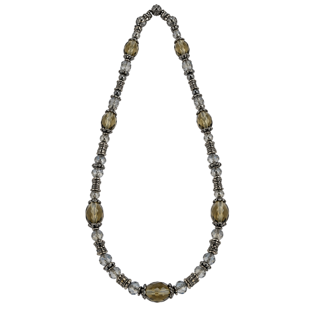 Vintage Beaded Necklace Gray Crystal Glass Silver Tone 1