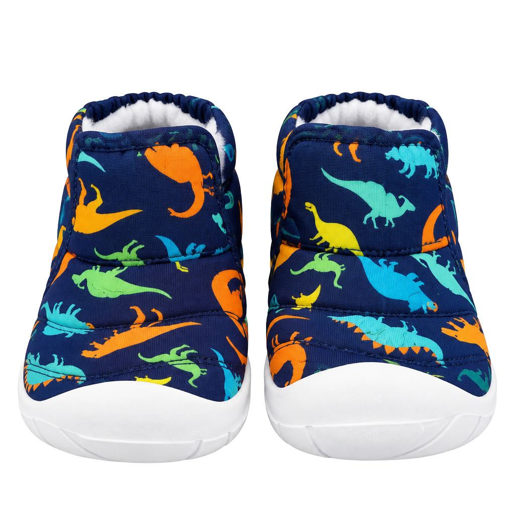 Barerun Toddler Boots Dinosaur Navy Blue Fuzzy Winter Shoes 1