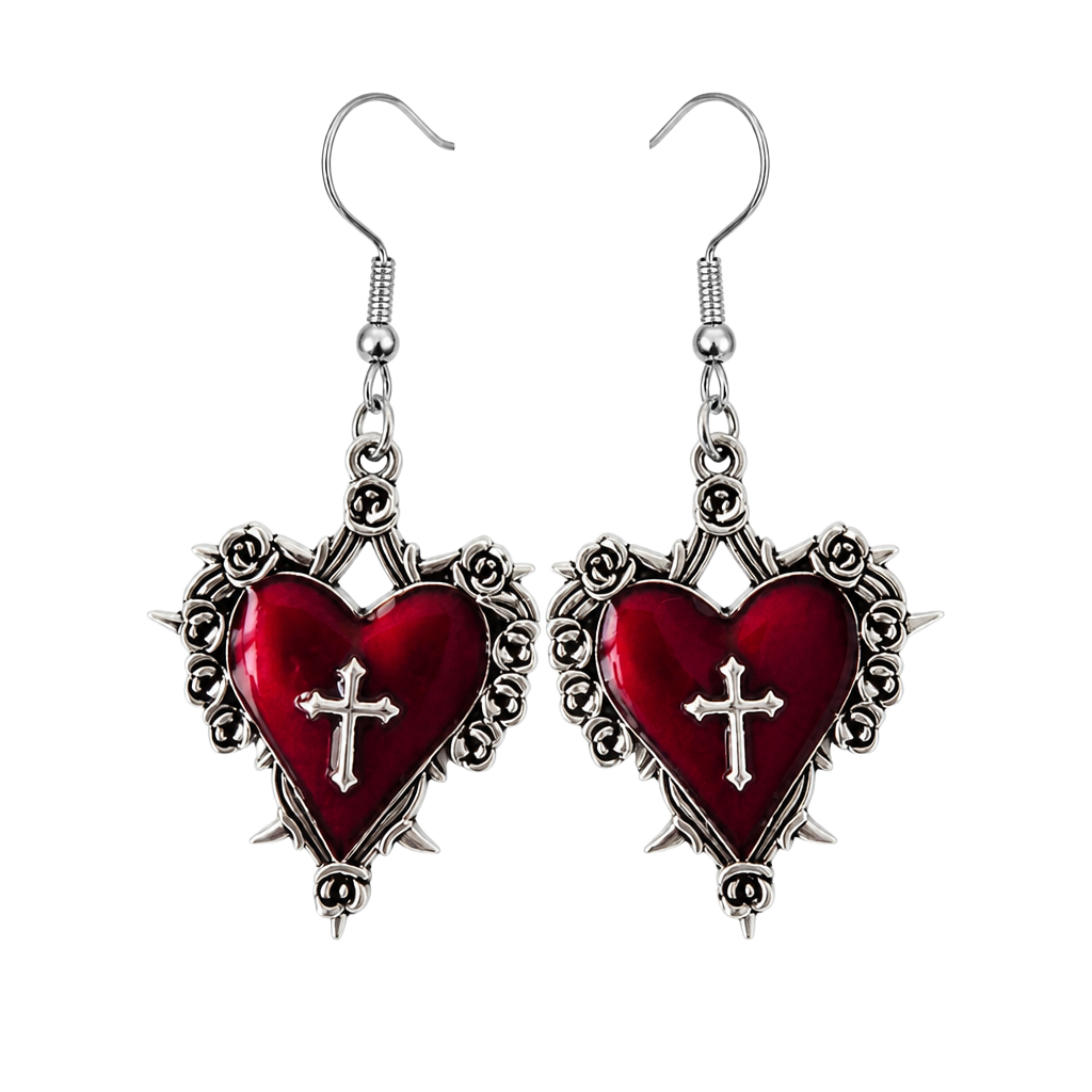 Gothic Red Thorned Heart Earrings - Israel 1