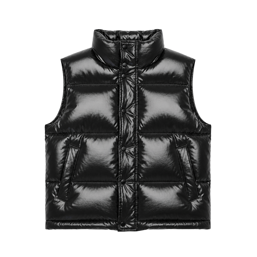 Fashion Nova Caleb Puffer Vest Black High Shine 1