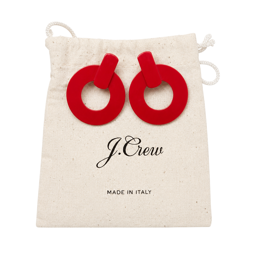 J. Crew Red Flat drop-hoop earrings lightweight & perfect for holidays! EUC 1