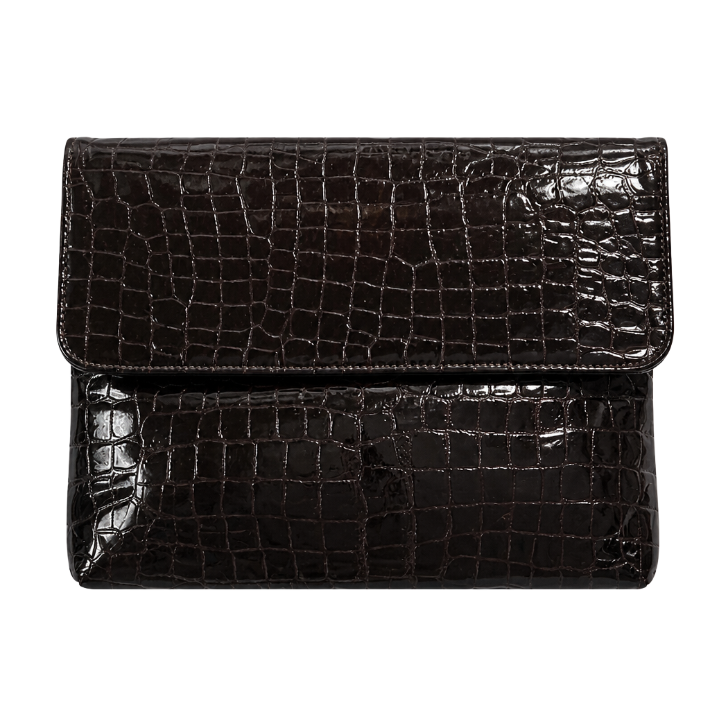 Lorelei Vintage Patent Leather Croc 🐊 Embossed Brown Clutch / Shoulder Bag EUC 1