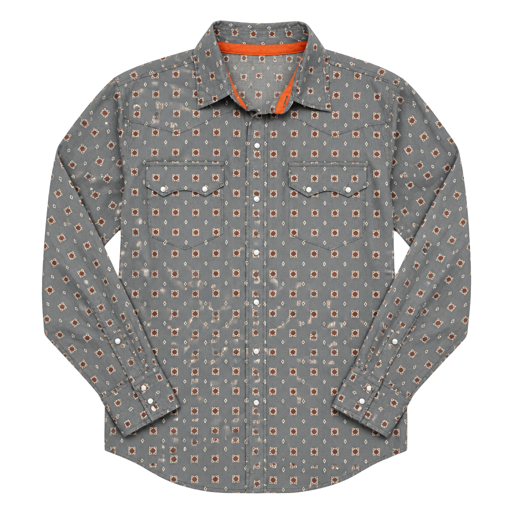 Roper Long Sleeve Geo Print Western Pearl Snap Shirt Size L Boy 12-14 1