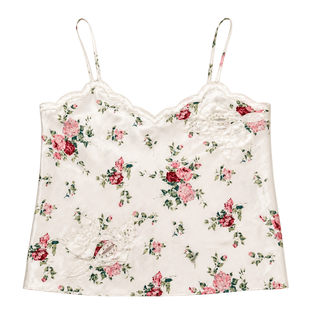 Victoria's Secret Camisole Size S White Floral Satin Spaghetti Strap Top 1